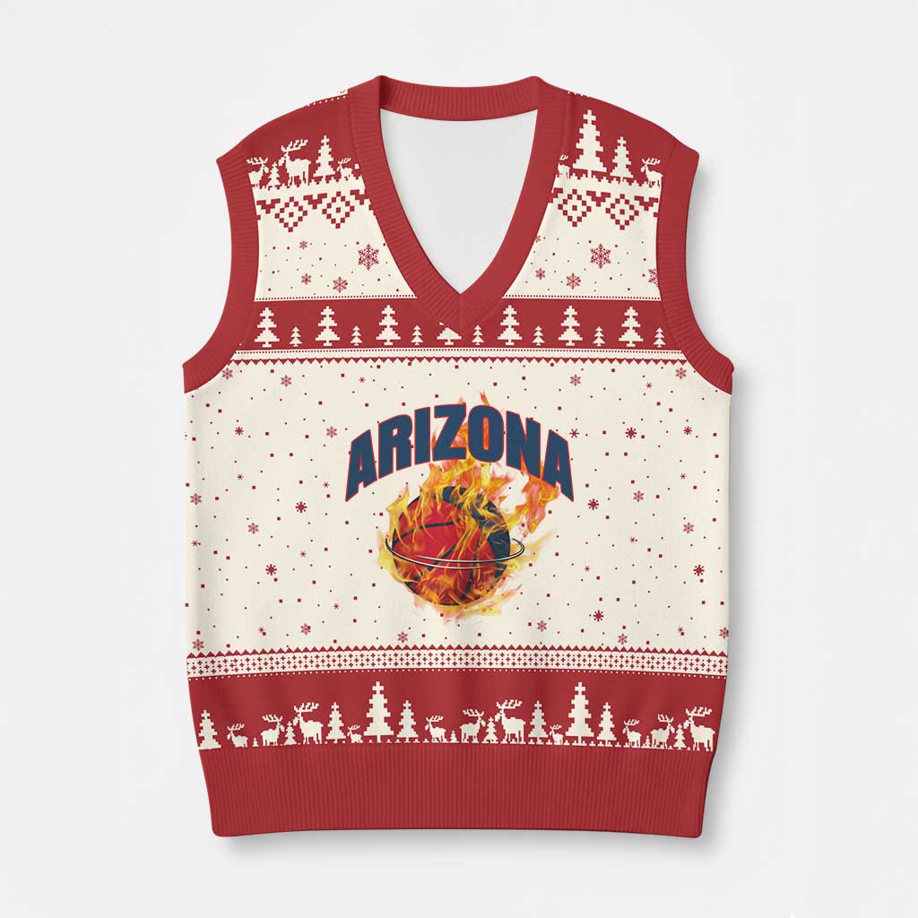 Arizona State Pride V-Neck Knit Sweater Vest Flaming Basketball Coach Gift TS12 Beige Red Print Your Wear