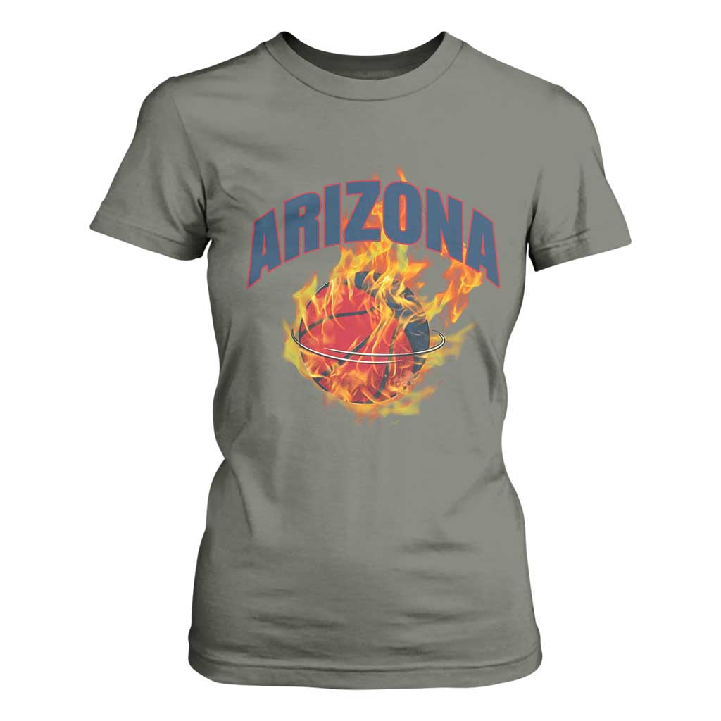 Arizona State Pride T Shirt For Women Flaming Basketball Coach Gift TS12 Military Green Print Your Wear