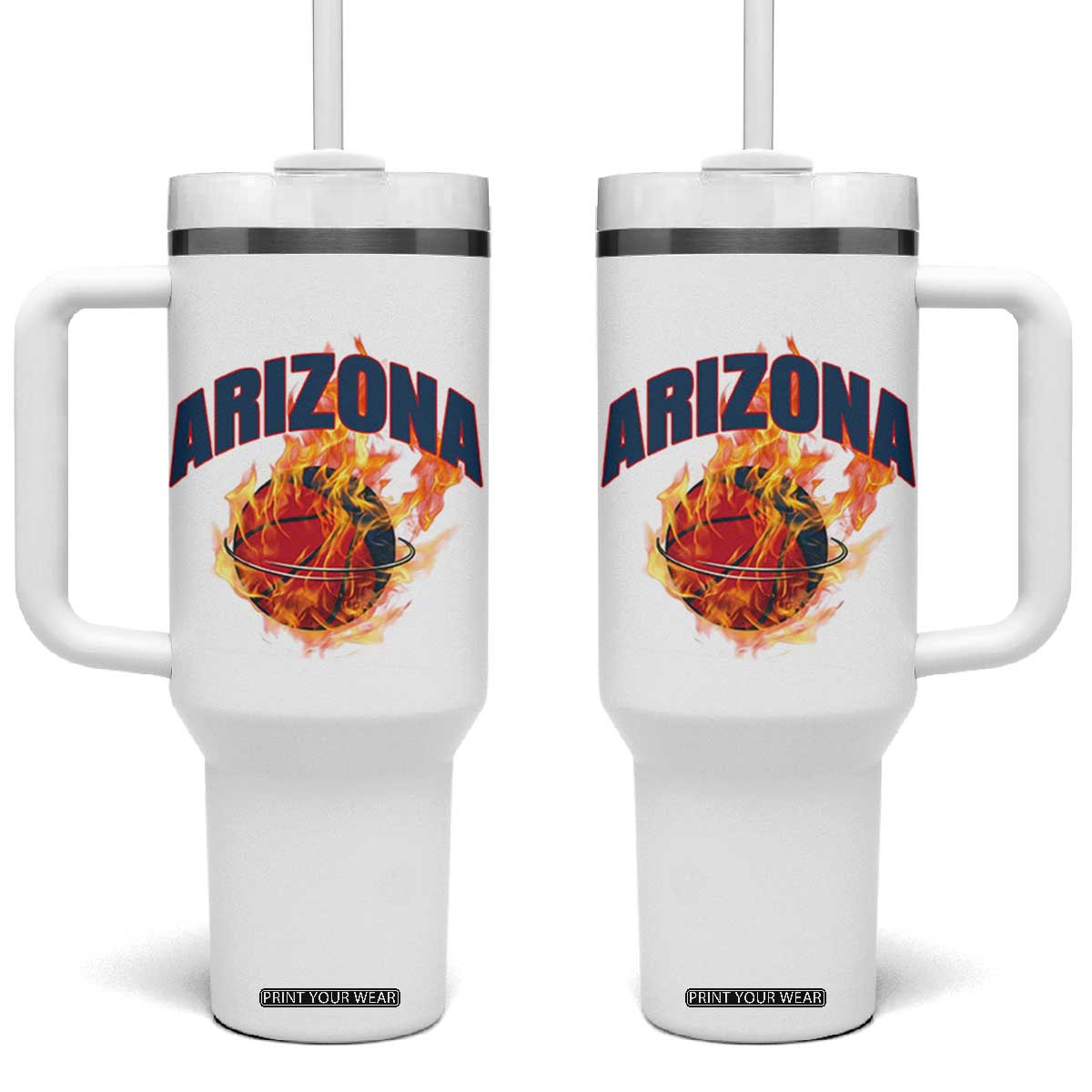 Arizona State Pride Tumbler With Handle Flaming Basketball Coach Gift TS12 One Size: 40 oz White Print Your Wear
