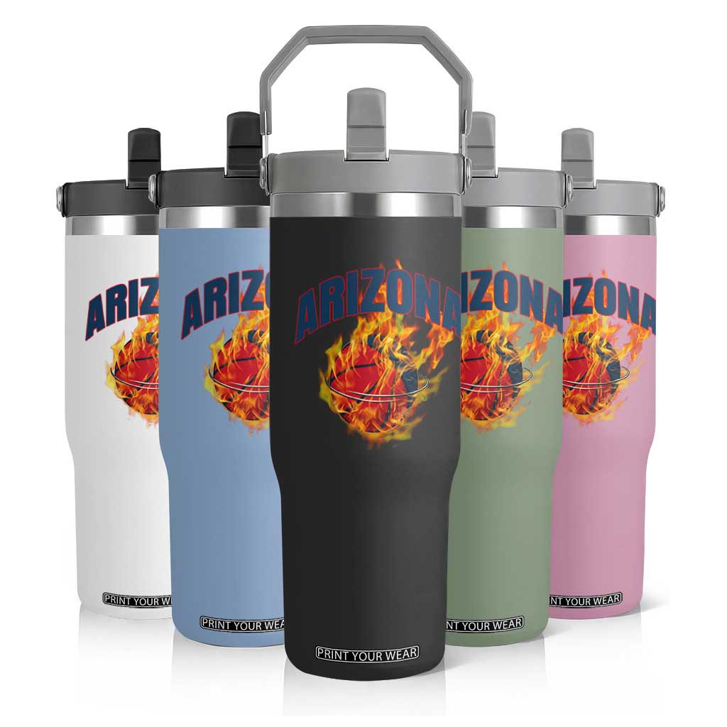 Arizona State Pride Flip Straw Tumbler Flaming Basketball Coach Gift TS12 Print Your Wear