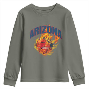 Arizona State Pride Youth Sweatshirt Flaming Basketball Coach Gift TS12 Military Green Print Your Wear