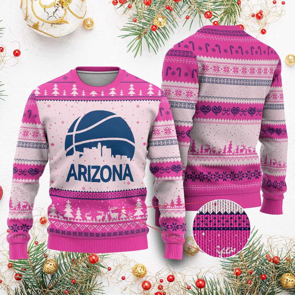 Arizona Skyline Pride Ugly Christmas Sweater Gift For Basketball Fan TS12 Hot Pink Print Your Wear
