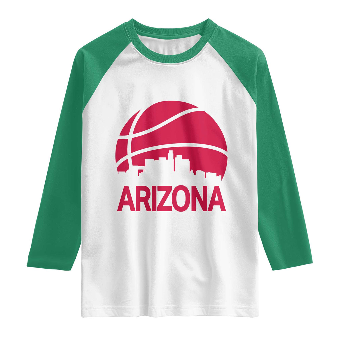 Arizona Skyline State Pride Raglan Shirt Modern Urban Hoops Basketball TS12 White Kelly Green Print Your Wear