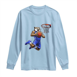 Funny Wildcat Dunking Basketball Long Sleeve Shirt Gift For Sports Fan TS12 Light Blue Print Your Wear