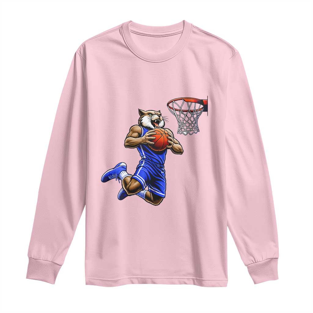 Funny Wildcat Dunking Basketball Long Sleeve Shirt Gift For Sports Fan TS12 Light Pink Print Your Wear