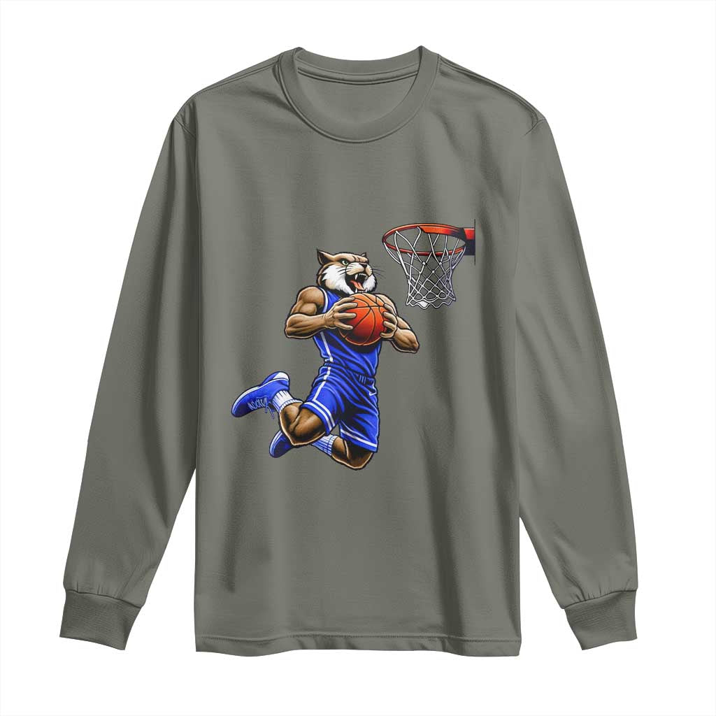 Funny Wildcat Dunking Basketball Long Sleeve Shirt Gift For Sports Fan TS12 Military Green Print Your Wear