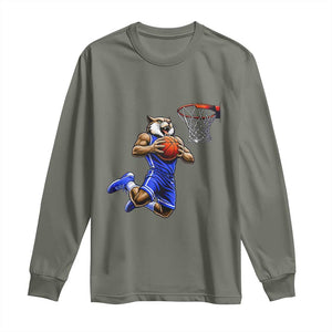 Funny Wildcat Dunking Basketball Long Sleeve Shirt Gift For Sports Fan TS12 Military Green Print Your Wear