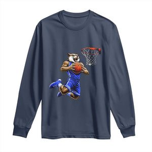 Funny Wildcat Dunking Basketball Long Sleeve Shirt Gift For Sports Fan TS12 Navy Print Your Wear