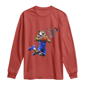 Funny Wildcat Dunking Basketball Long Sleeve Shirt Gift For Sports Fan TS12 Red Print Your Wear