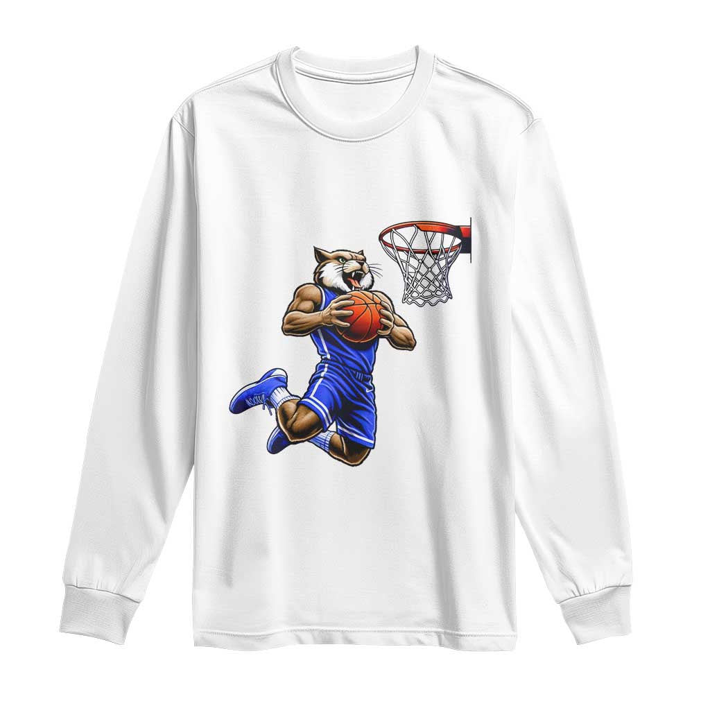 Funny Wildcat Dunking Basketball Long Sleeve Shirt Gift For Sports Fan TS12 White Print Your Wear