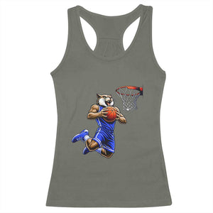 Funny Wildcat Dunking Basketball Racerback Tank Top Gift For Sports Fan TS12 Military Green Print Your Wear