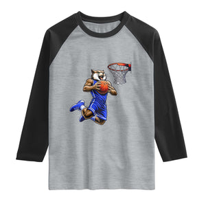 Funny Wildcat Dunking Basketball Raglan Shirt Gift For Sports Fan TS12 Heather Gray Black Print Your Wear