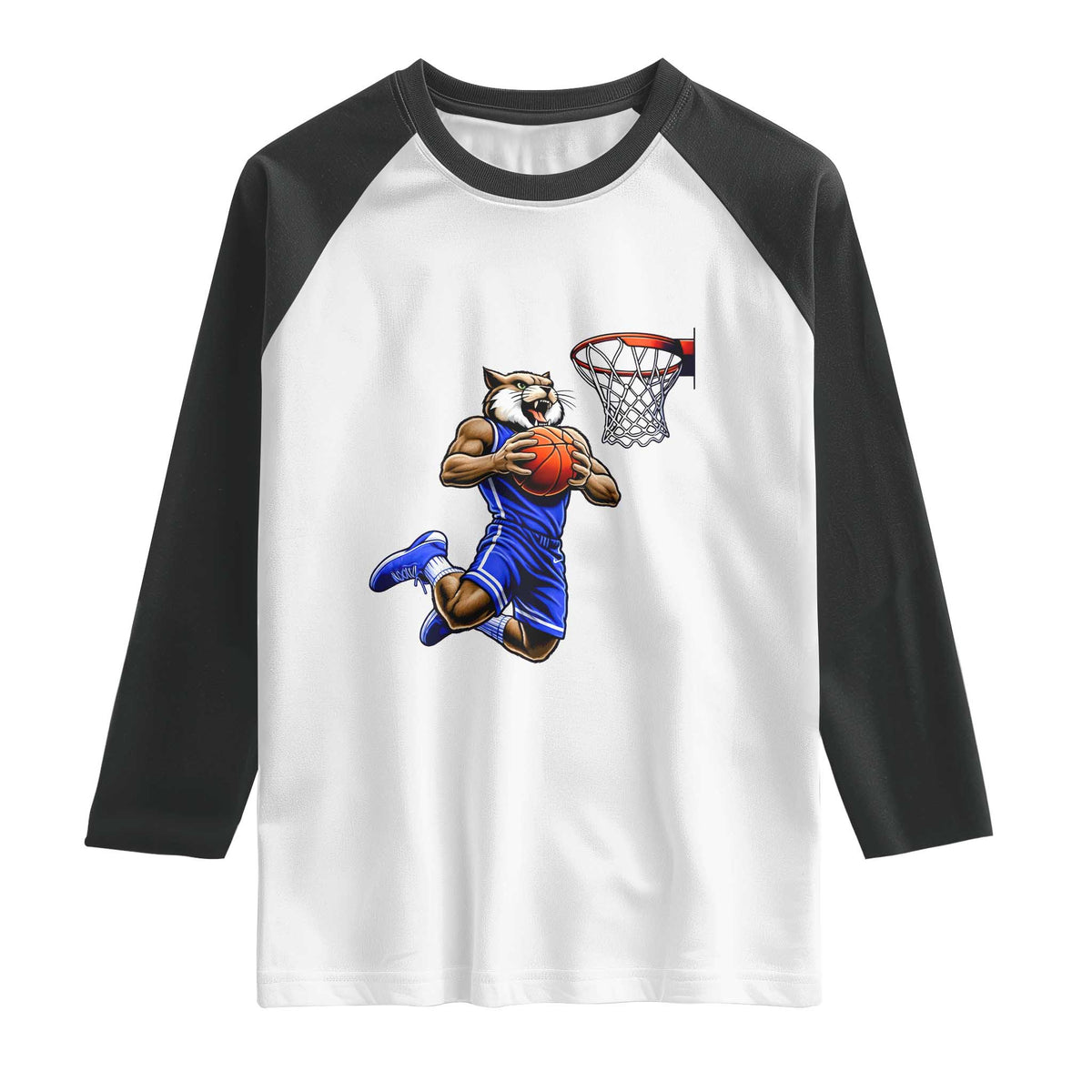 Funny Wildcat Dunking Basketball Raglan Shirt Gift For Sports Fan TS12 White Black Print Your Wear