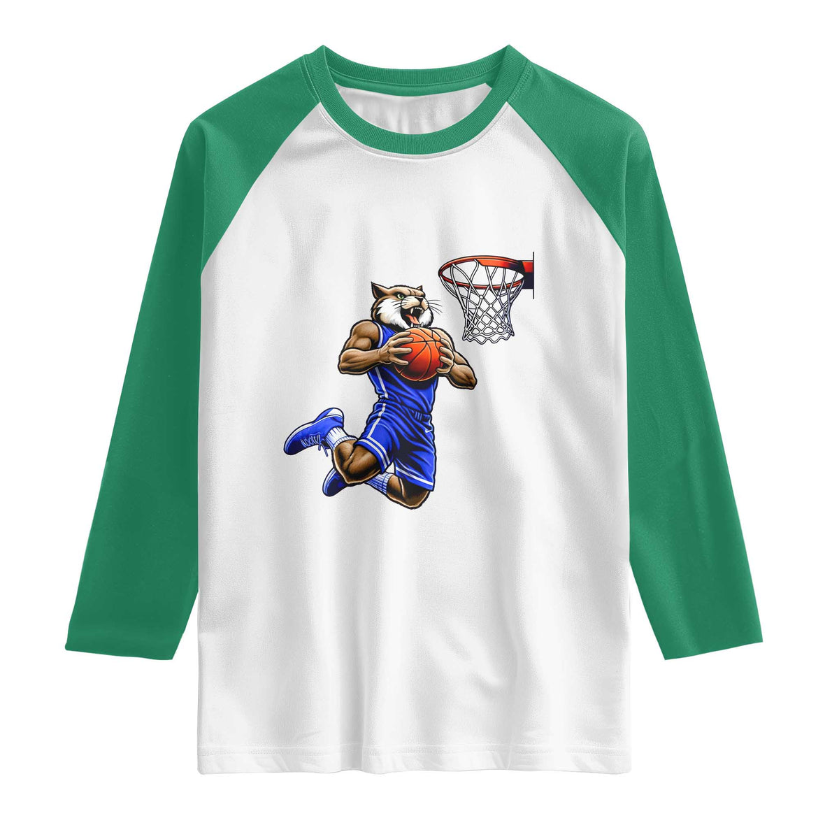Funny Wildcat Dunking Basketball Raglan Shirt Gift For Sports Fan TS12 White Kelly Green Print Your Wear