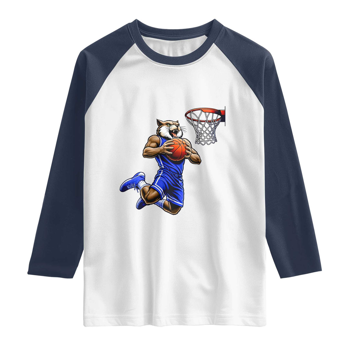 Funny Wildcat Dunking Basketball Raglan Shirt Gift For Sports Fan TS12 White Navy Print Your Wear