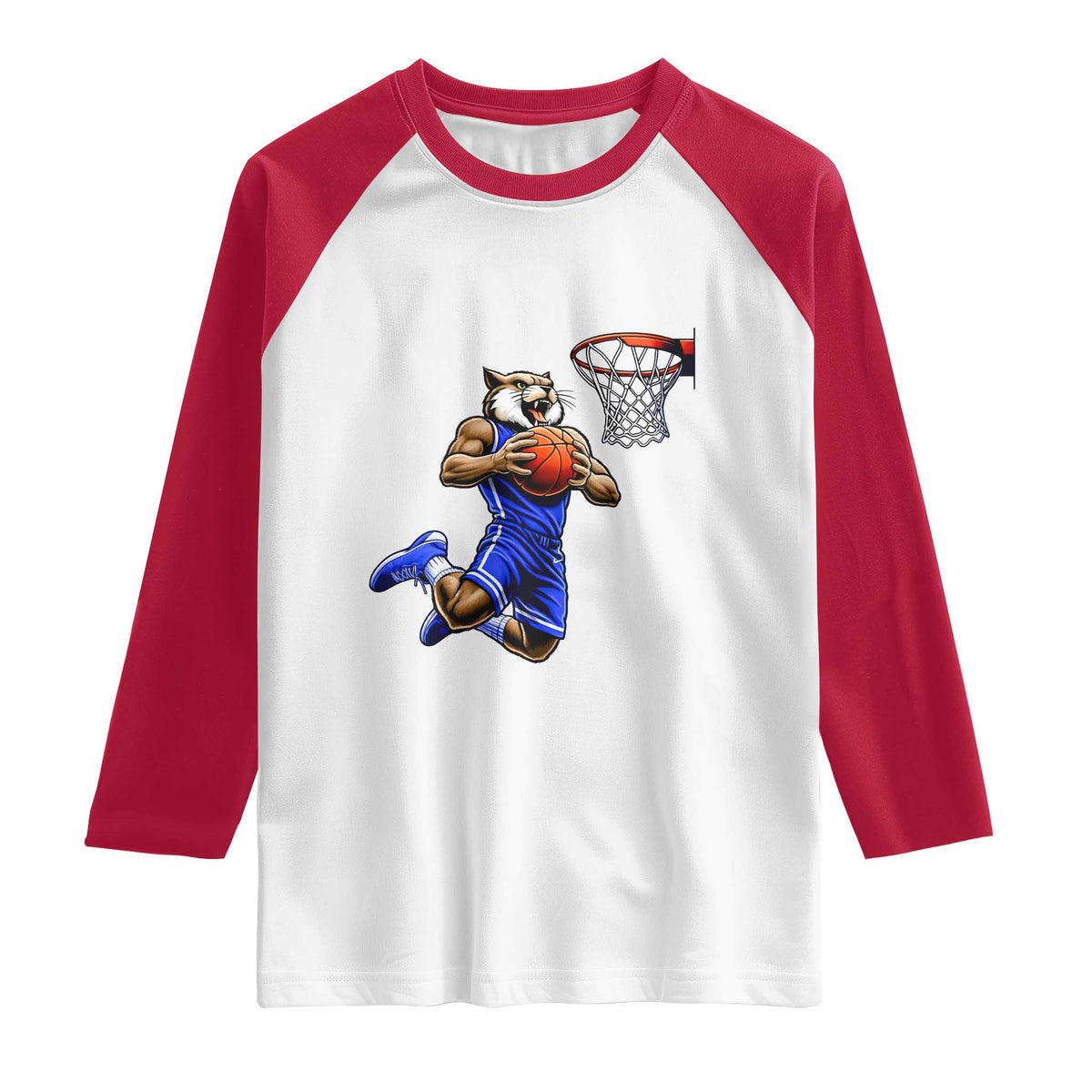Funny Wildcat Dunking Basketball Raglan Shirt Gift For Sports Fan TS12 White Red Print Your Wear