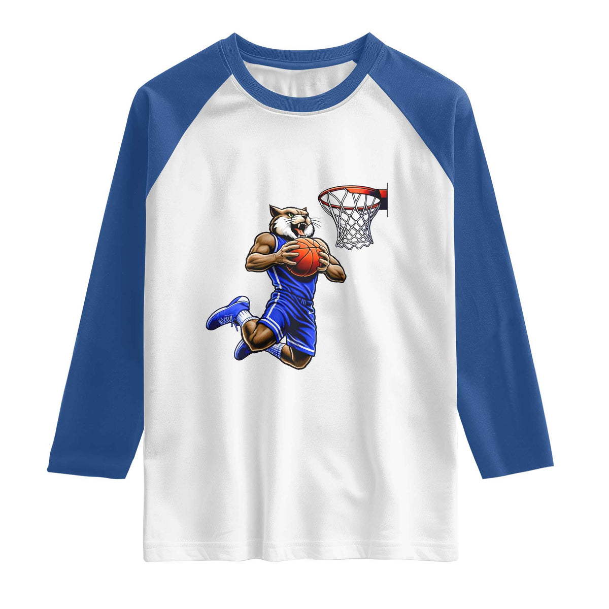 Funny Wildcat Dunking Basketball Raglan Shirt Gift For Sports Fan TS12 White Royal Print Your Wear
