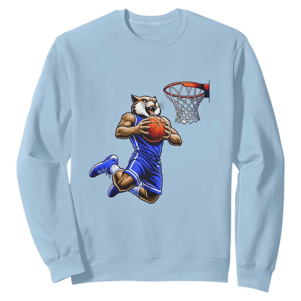 Funny Wildcat Dunking Basketball Sweatshirt Gift For Sports Fan TS12 Light Blue Print Your Wear
