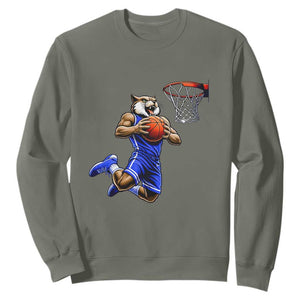 Funny Wildcat Dunking Basketball Sweatshirt Gift For Sports Fan TS12 Military Green Print Your Wear