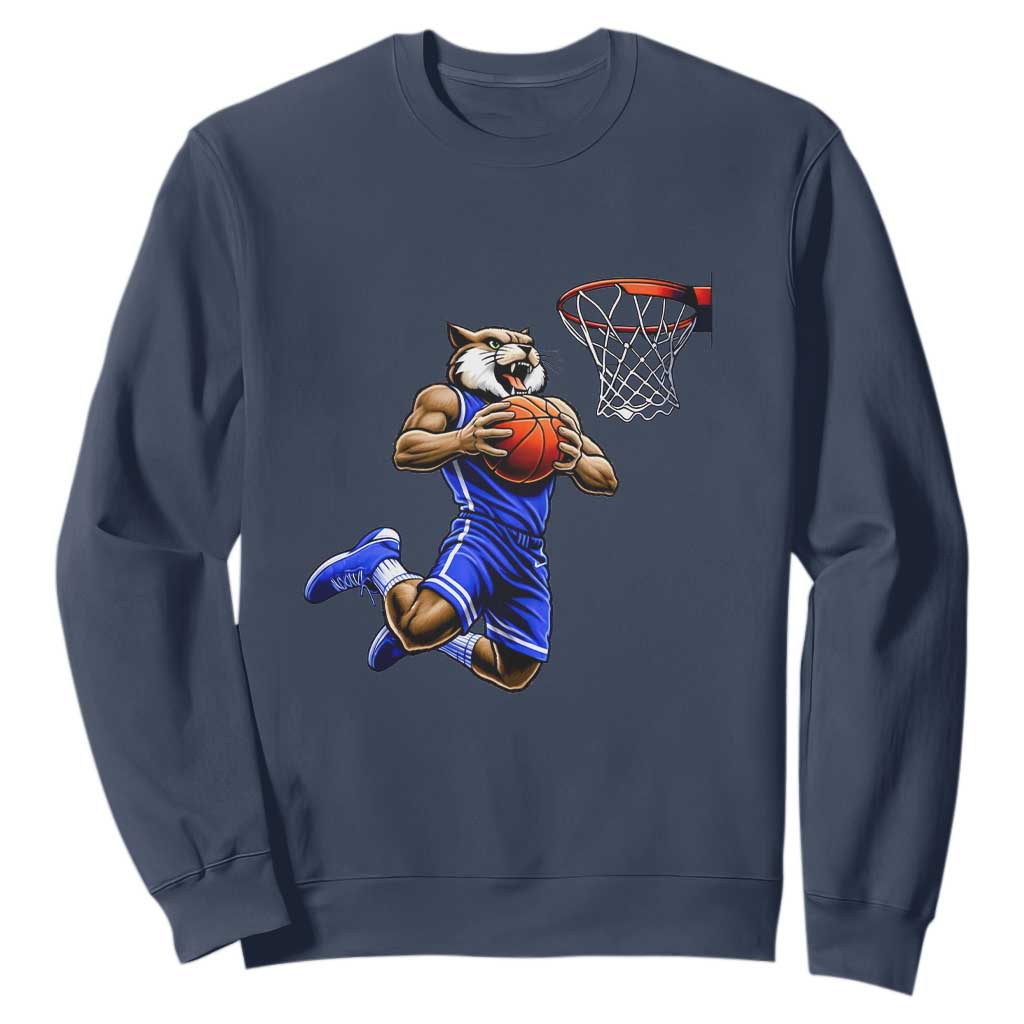 Funny Wildcat Dunking Basketball Sweatshirt Gift For Sports Fan TS12 Navy Print Your Wear