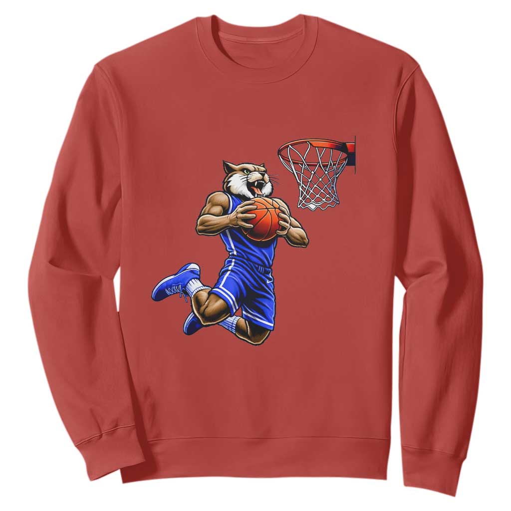 Funny Wildcat Dunking Basketball Sweatshirt Gift For Sports Fan TS12 Red Print Your Wear