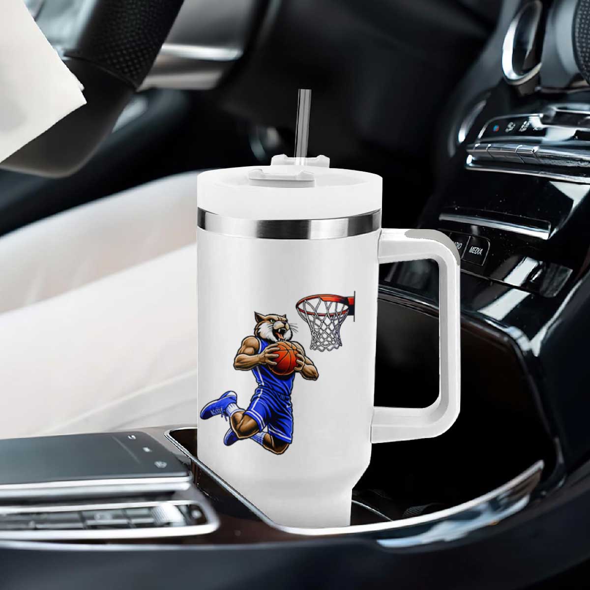 Funny Wildcat Dunking Basketball Tumbler With Handle Gift For Sports Fan TS12 Print Your Wear