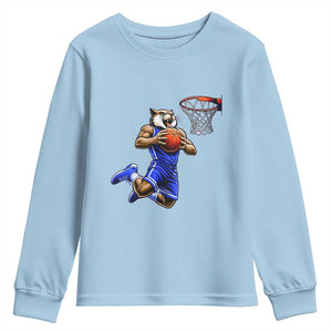 Funny Wildcat Dunking Basketball Youth Sweatshirt Gift For Sports Fan TS12 Light Blue Print Your Wear