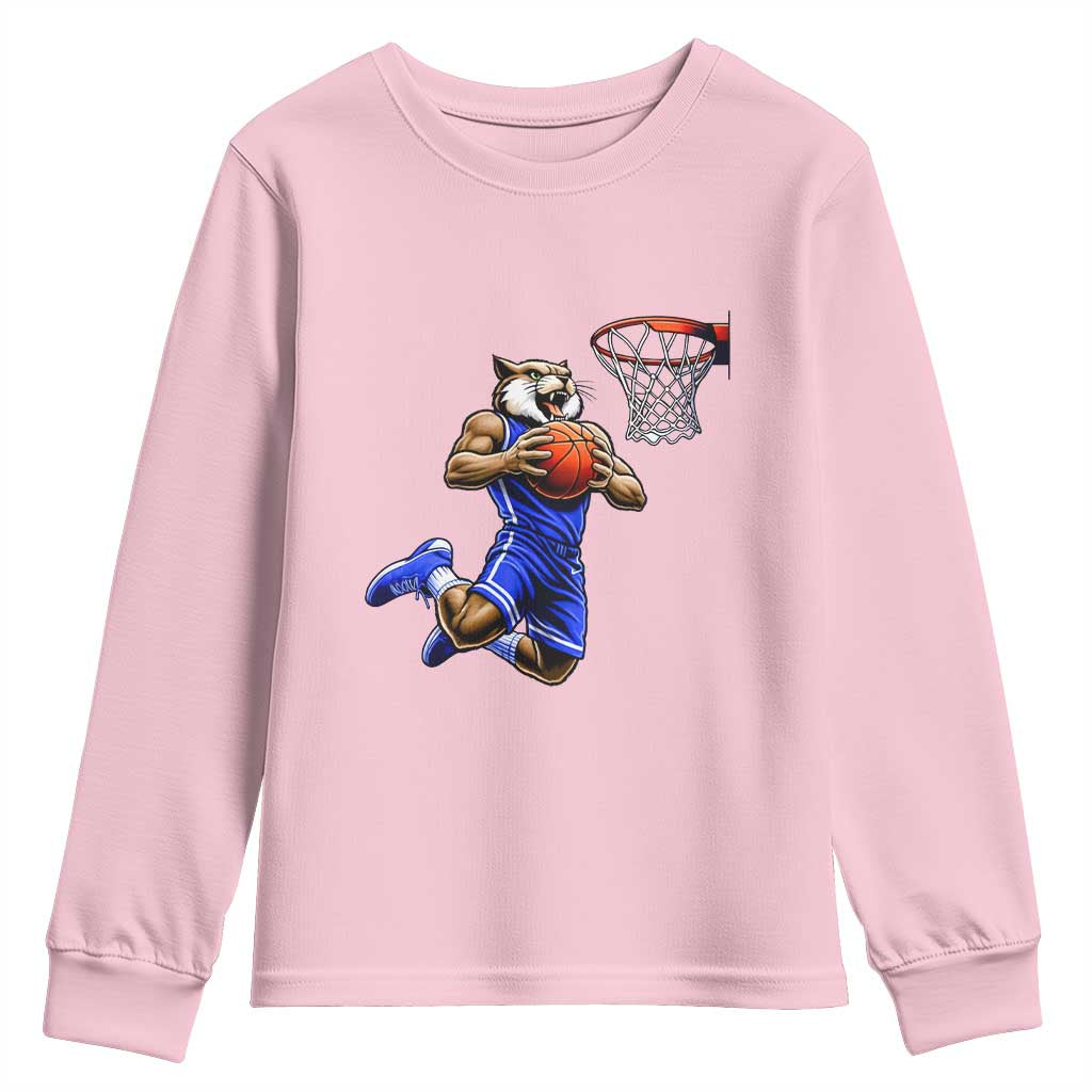 Funny Wildcat Dunking Basketball Youth Sweatshirt Gift For Sports Fan TS12 Light Pink Print Your Wear