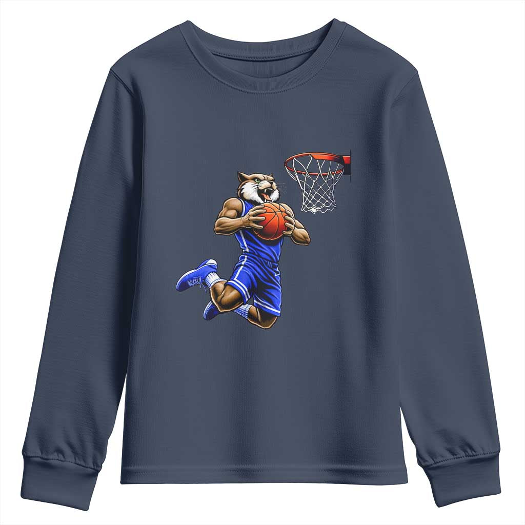 Funny Wildcat Dunking Basketball Youth Sweatshirt Gift For Sports Fan TS12 Navy Print Your Wear
