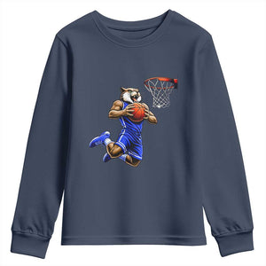Funny Wildcat Dunking Basketball Youth Sweatshirt Gift For Sports Fan TS12 Navy Print Your Wear