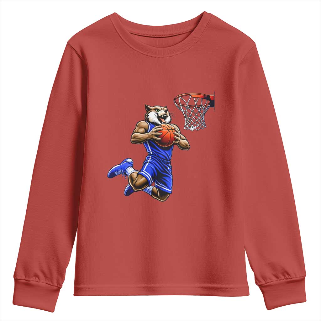 Funny Wildcat Dunking Basketball Youth Sweatshirt Gift For Sports Fan TS12 Red Print Your Wear