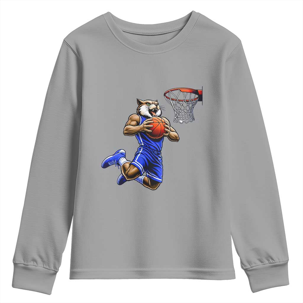 Funny Wildcat Dunking Basketball Youth Sweatshirt Gift For Sports Fan TS12 Sport Gray Print Your Wear