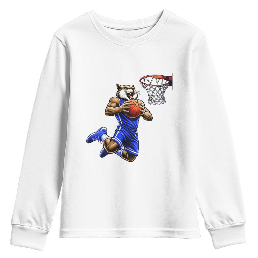 Funny Wildcat Dunking Basketball Youth Sweatshirt Gift For Sports Fan TS12 White Print Your Wear