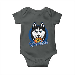 Cool Siberian Husky Basketball Baby Onesie Gift For Dog Lovers TS12 Dark Heather Print Your Wear