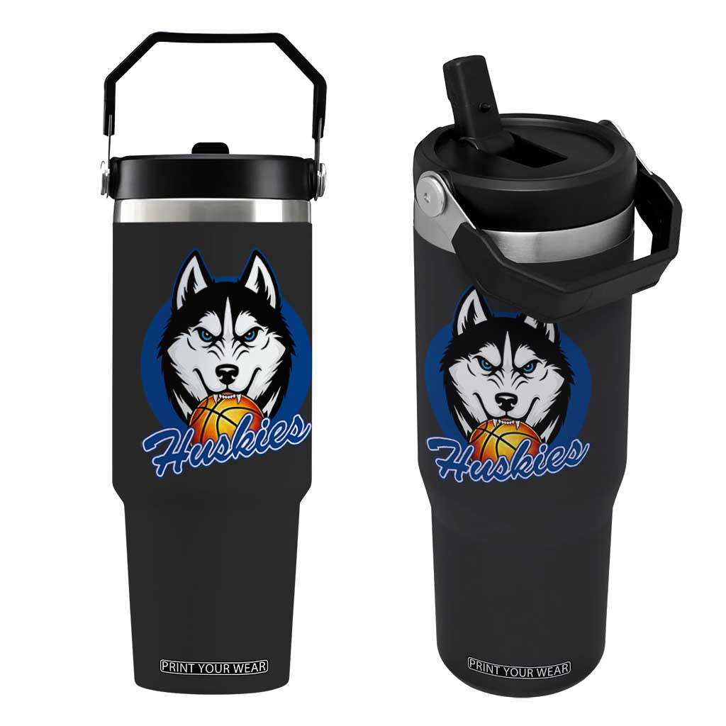 Cool Siberian Husky Basketball Flip Straw Tumbler Gift For Dog Lovers TS12 One Size: 30 oz Black Print Your Wear