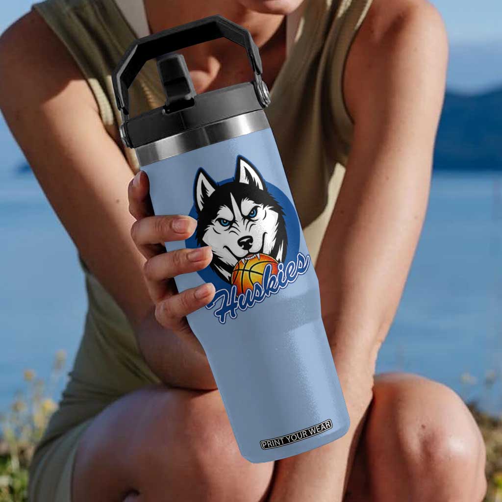 Cool Siberian Husky Basketball Flip Straw Tumbler Gift For Dog Lovers TS12 One Size: 30 oz Light Blue Print Your Wear