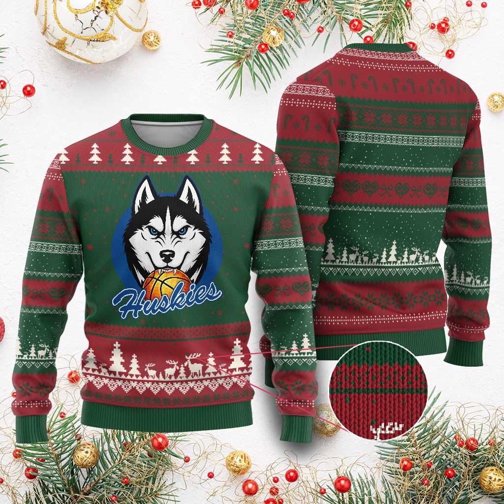 Cool Siberian Husky Basketball Ugly Christmas Sweater Gift For Dog Lovers TS12 Red Green Print Your Wear