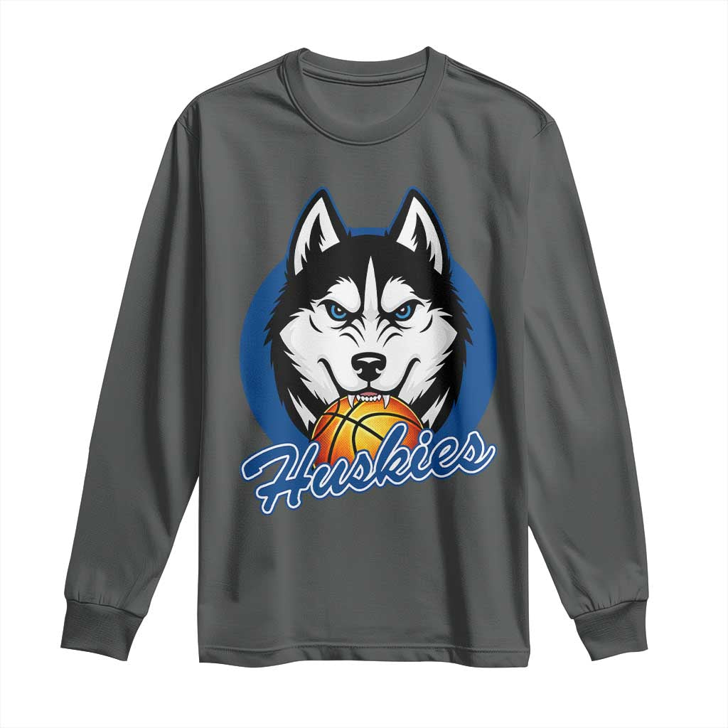 Cool Siberian Husky Basketball Long Sleeve Shirt Gift For Dog Lovers TS12 Dark Heather Print Your Wear