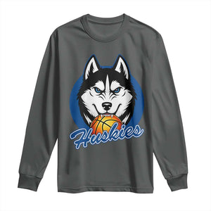 Cool Siberian Husky Basketball Long Sleeve Shirt Gift For Dog Lovers TS12 Dark Heather Print Your Wear