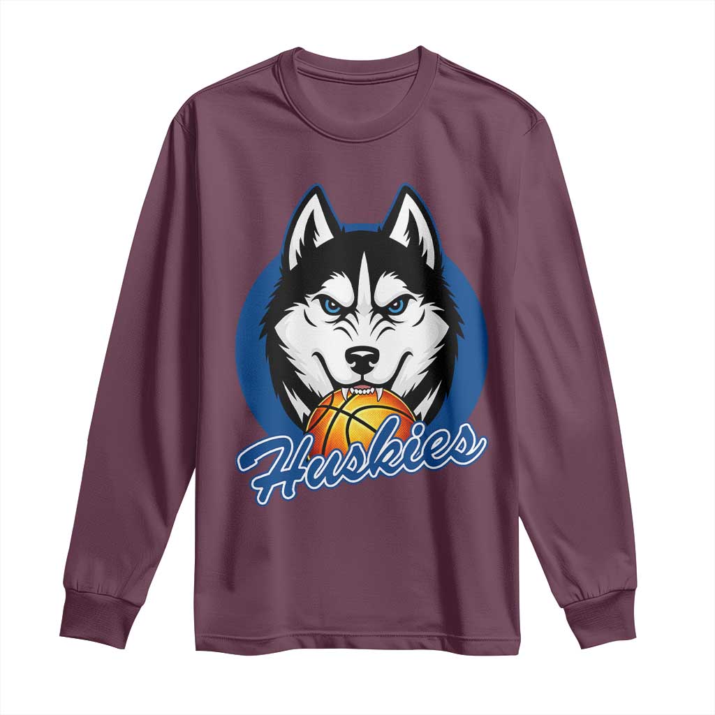 Cool Siberian Husky Basketball Long Sleeve Shirt Gift For Dog Lovers TS12 Maroon Print Your Wear