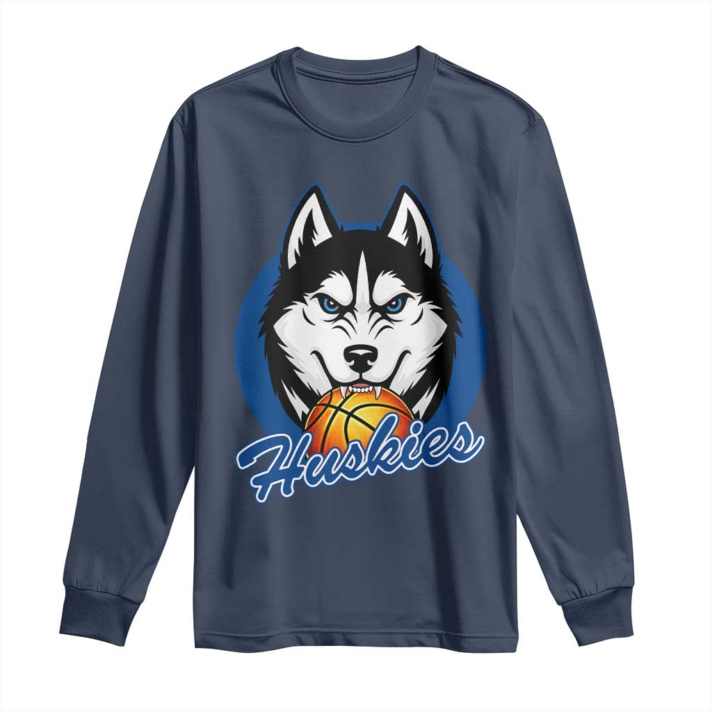 Cool Siberian Husky Basketball Long Sleeve Shirt Gift For Dog Lovers TS12 Navy Print Your Wear