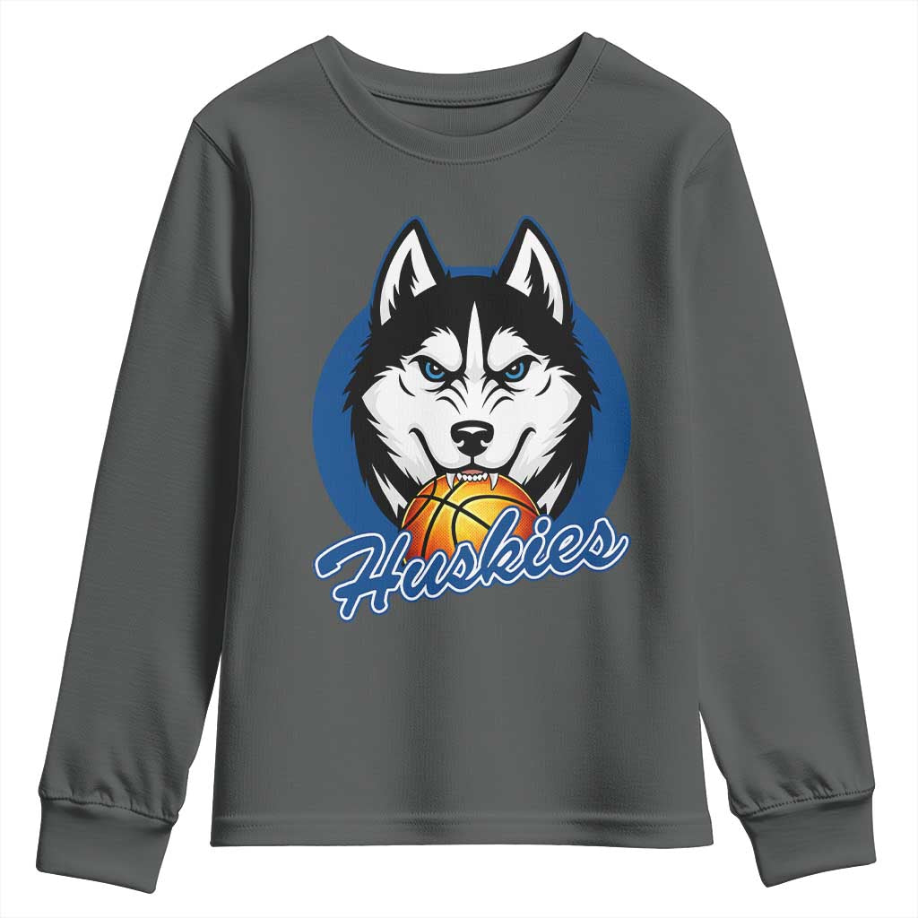 Cool Siberian Husky Basketball Youth Sweatshirt Gift For Dog Lovers TS12 Dark Heather Print Your Wear