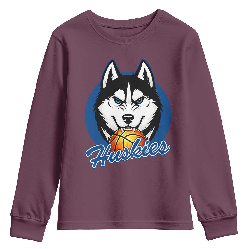 Cool Siberian Husky Basketball Youth Sweatshirt Gift For Dog Lovers TS12 Maroon Print Your Wear