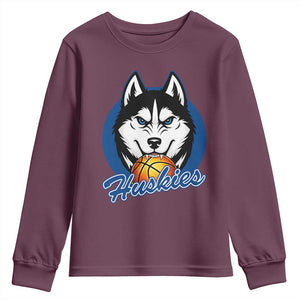 Cool Siberian Husky Basketball Youth Sweatshirt Gift For Dog Lovers TS12 Maroon Print Your Wear