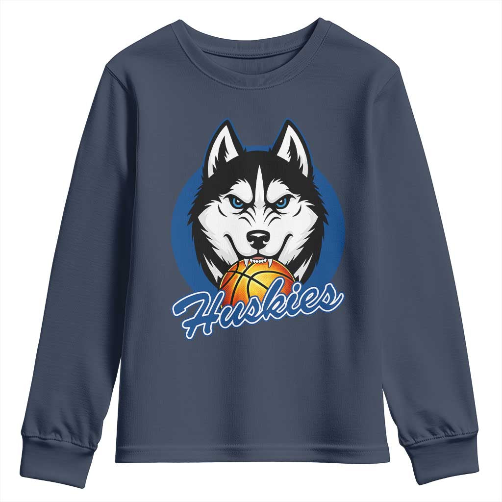 Cool Siberian Husky Basketball Youth Sweatshirt Gift For Dog Lovers TS12 Navy Print Your Wear