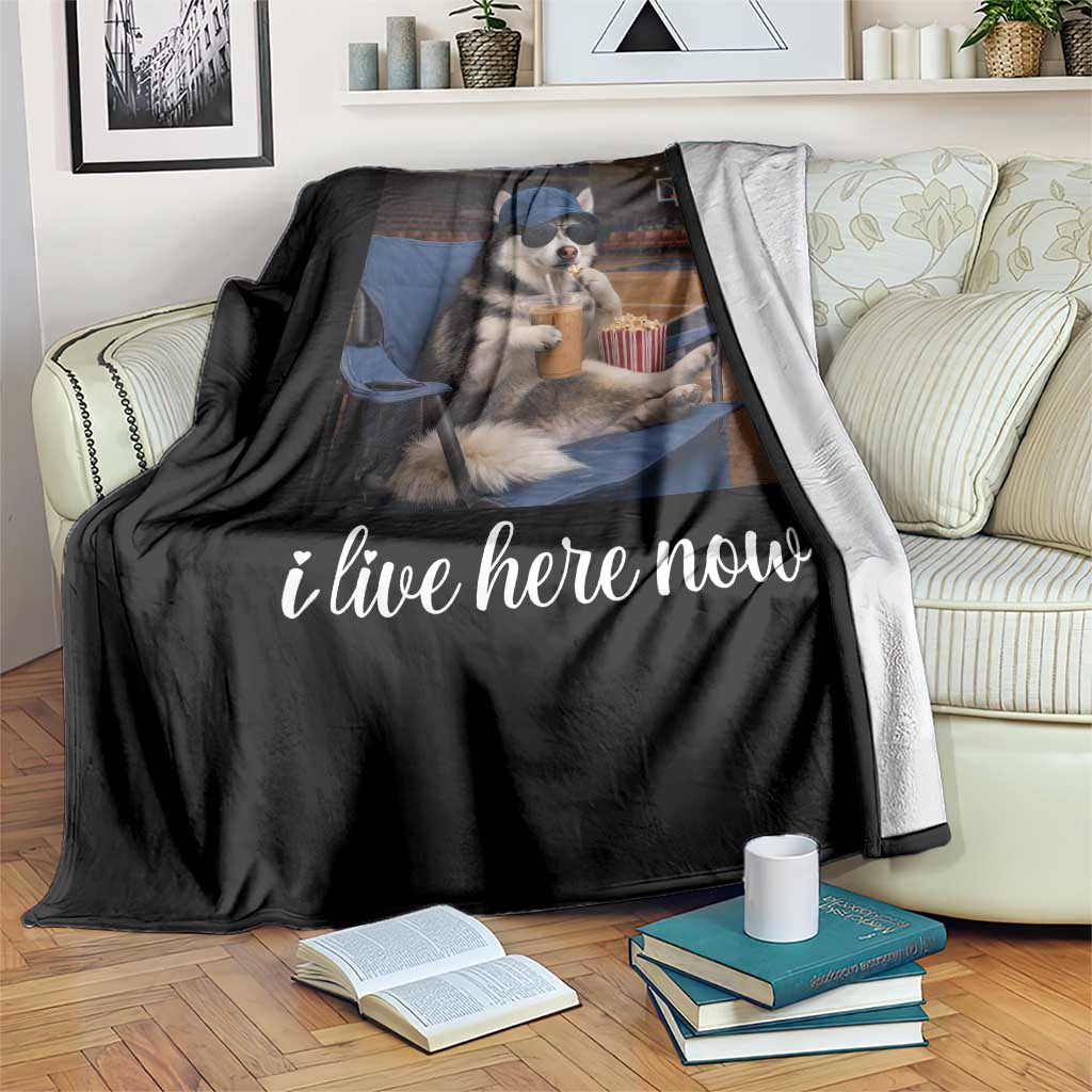 Funny Sarcastic Husky Basketball Throw Blanket I Live Here Now TS12 Print Your Wear