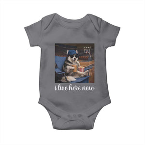 Funny Sarcastic Husky Basketball Baby Onesie I Live Here Now TS12 Charcoal Print Your Wear