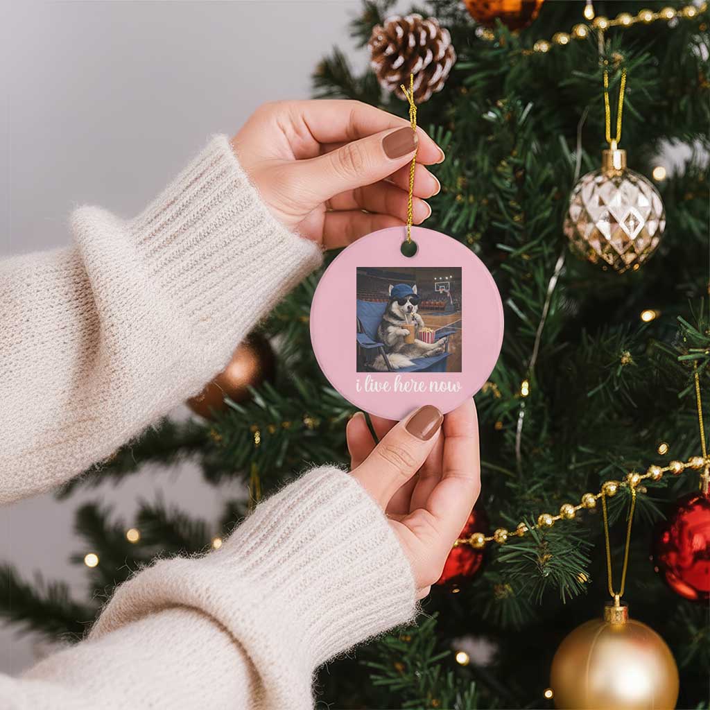 Funny Sarcastic Husky Basketball Ceramic Ornament I Live Here Now TS12 1pc Light Pink Print Your Wear