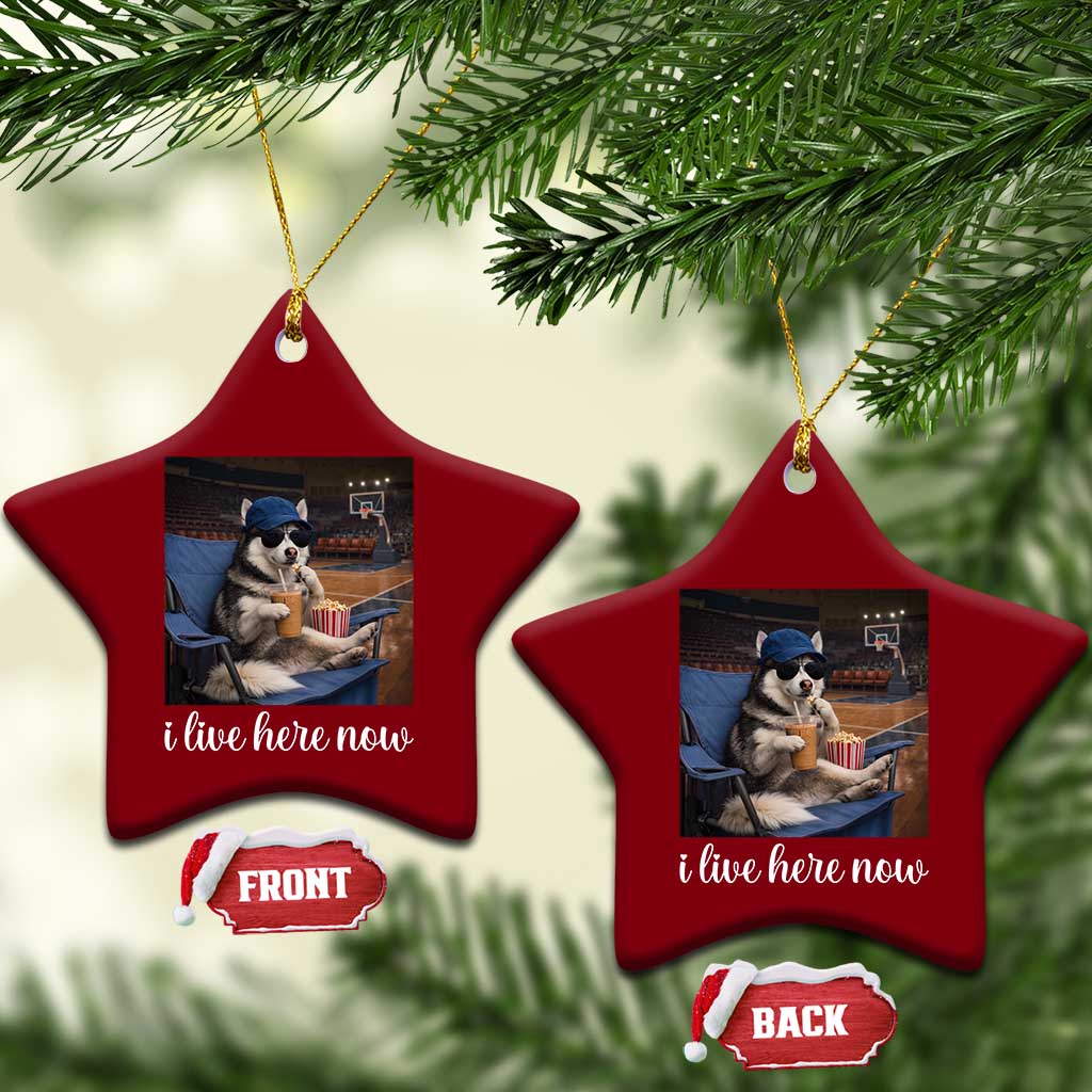 Funny Sarcastic Husky Basketball Ceramic Ornament I Live Here Now TS12 Print Your Wear