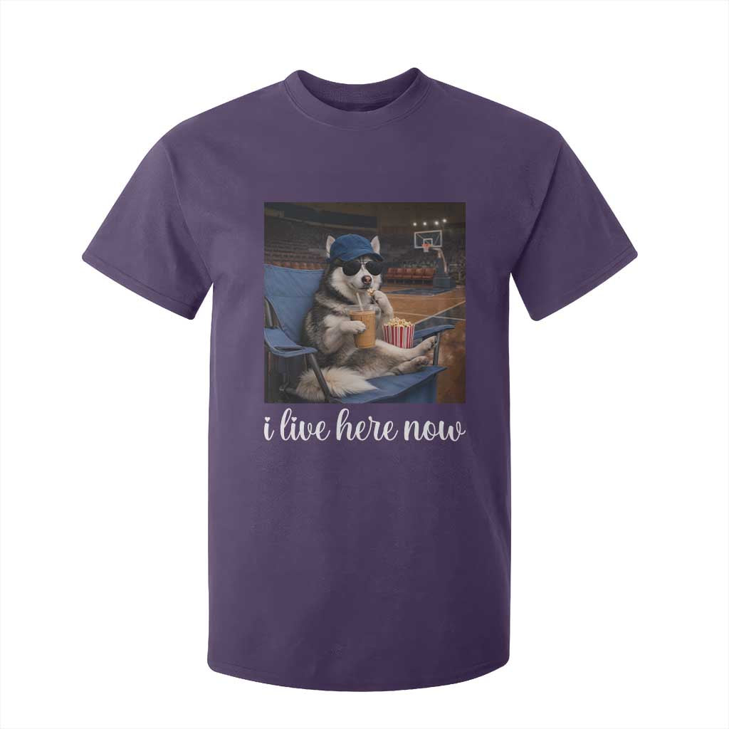 Funny Sarcastic Husky Basketball T Shirt For Kid I Live Here Now TS12 Purple Print Your Wear